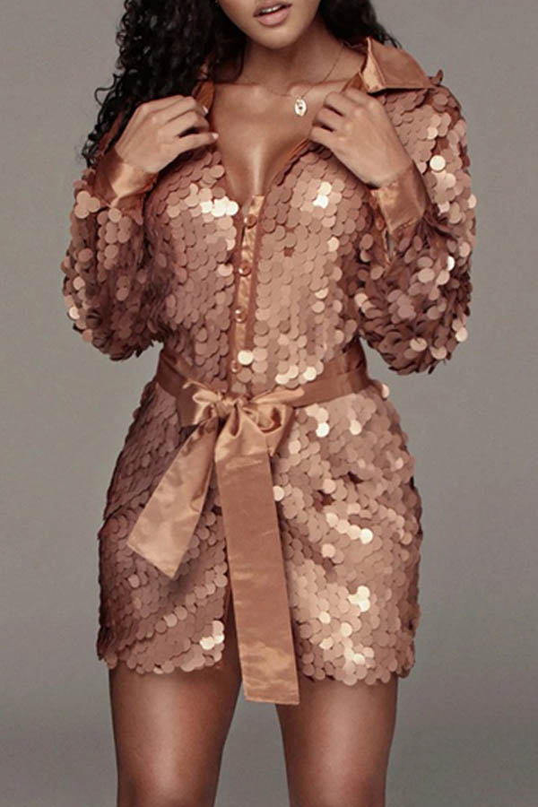 

Lovely Trendy Sequined Rose Gold Mini Dress