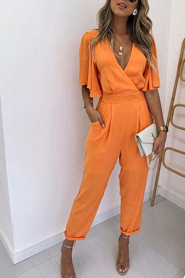 

Lovely Trendy Backless Jacinth One-piece Jumpsuit
