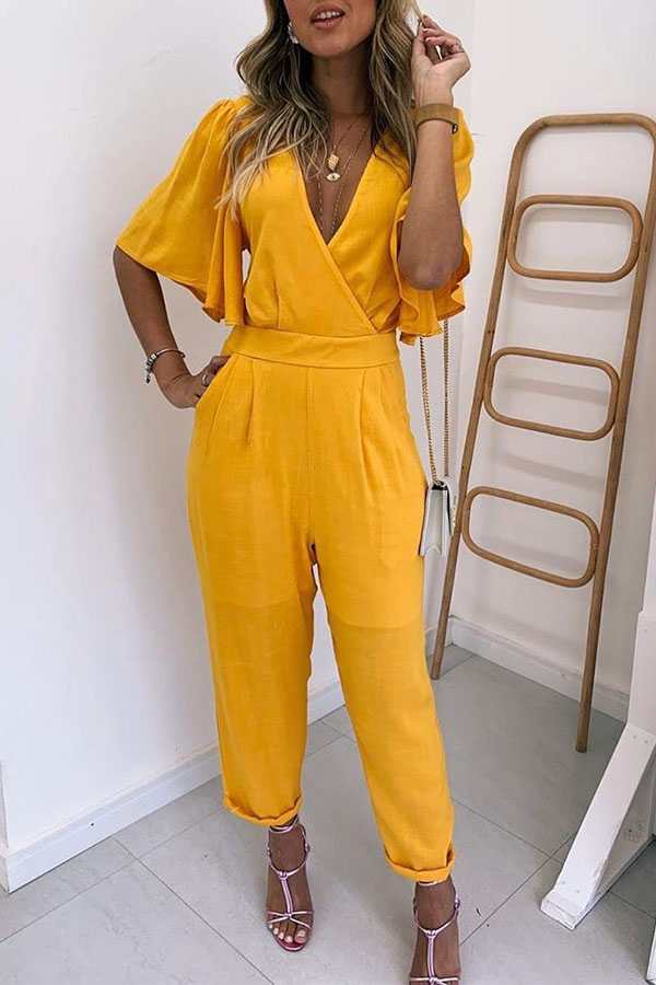 

Lovely Trendy Backless Yellow One-piece Jumpsuit