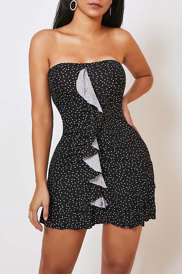 

Lovely Bohemian Dot Print Black Mini Dress