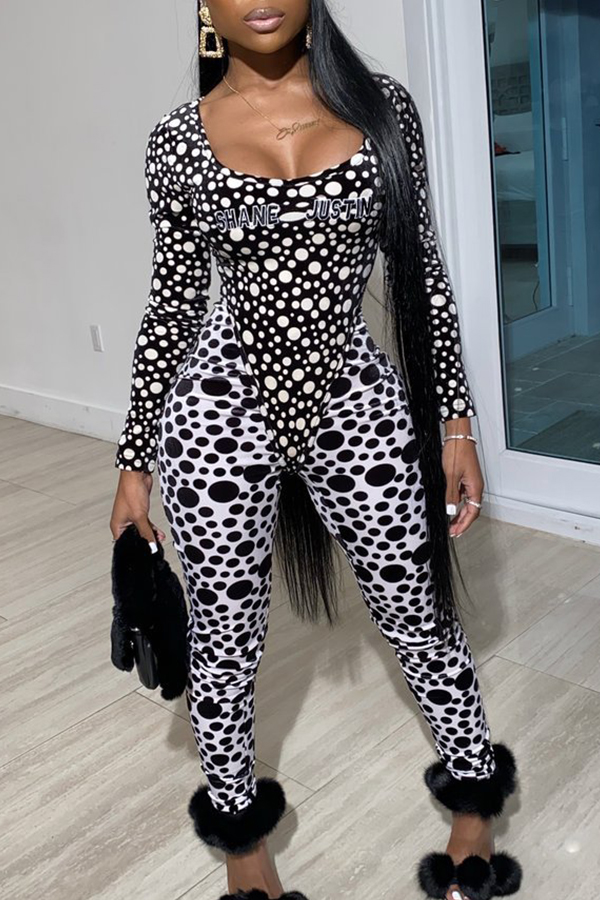 

Lovely Trendy Dot Print Black One-piece Jumpsuit