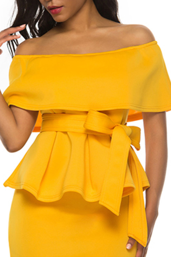 

Lovely Trendy Flounce Design Yellow Blouse