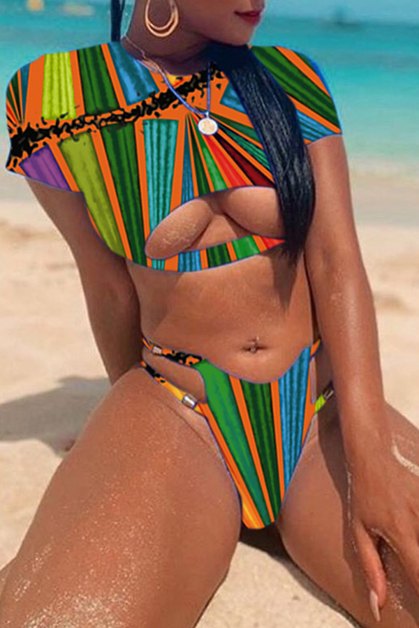 

Lovely Striped Multicolor Two-piece Swimsuit, Multicolor mstn