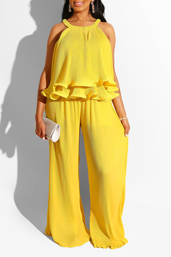 

Lovely Casual Loose Yellow Two-piece Pants Set