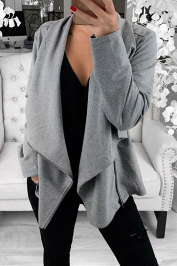 

Lovely Casual Zipper Design Grey Coat