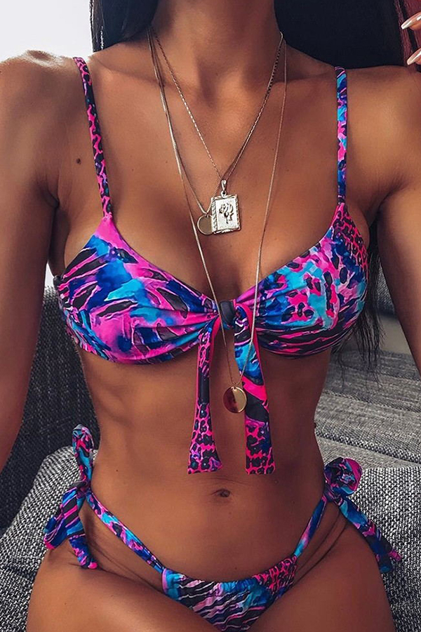 

Lovely Print Purple Two-piece Swimsuit