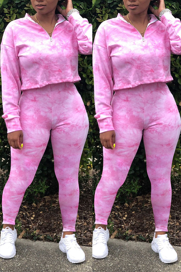 

Lovely Casual Tie-dye Pink Two-piece Pants Set