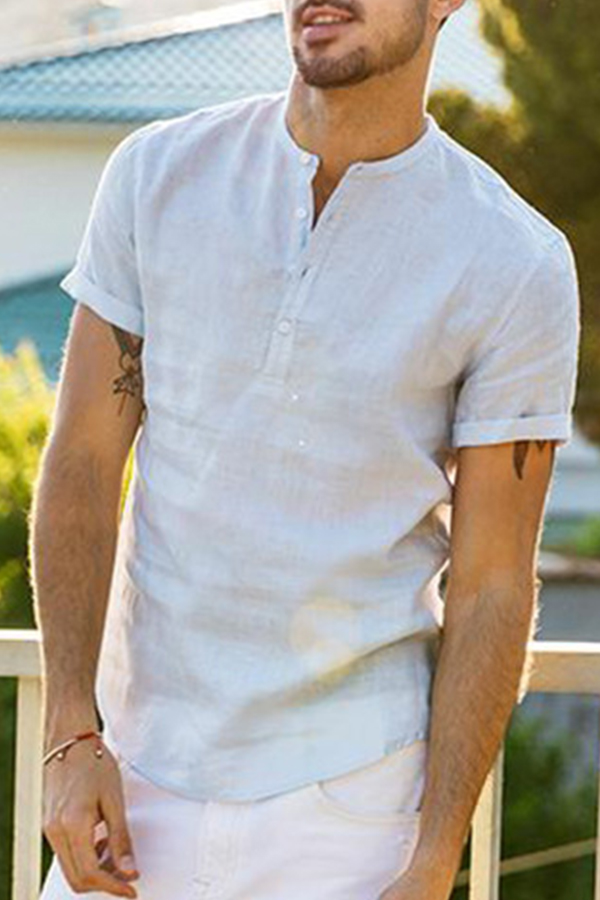 

Lovely Casual Buttons Design Baby Blue Shirt