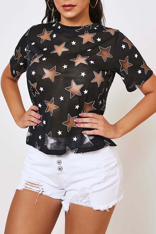 

Lovely Chic Star Hollow-out Black T-shirt