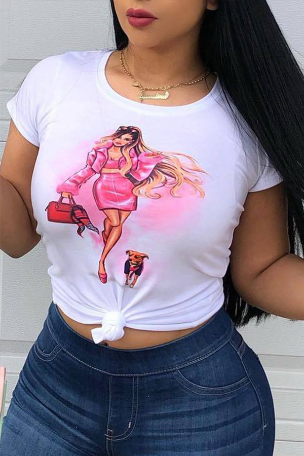 

Lovely Leisure Cartoon Print White T-shirt