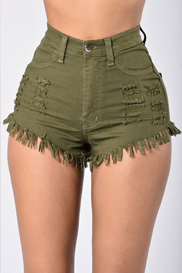 

Lovely Trendy Tassel Design Army Green Shorts