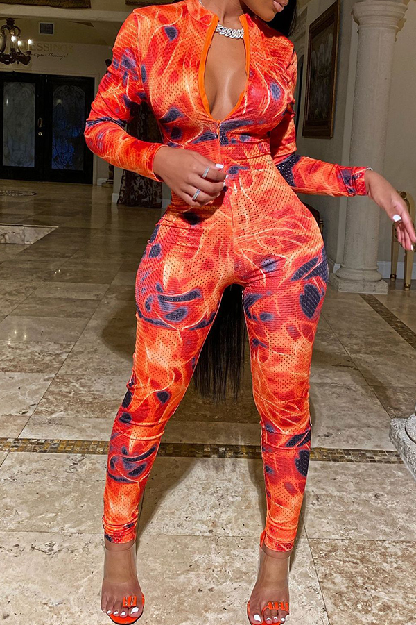 

Lovely Trendy Print Orange One-piece Jumpsuit