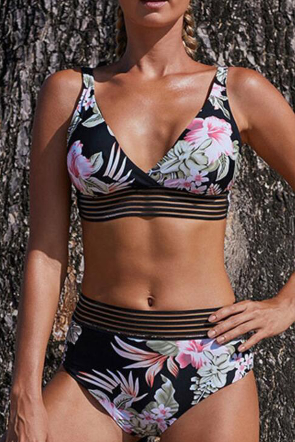 

Lovely Print Black Two-piece Swimsuit