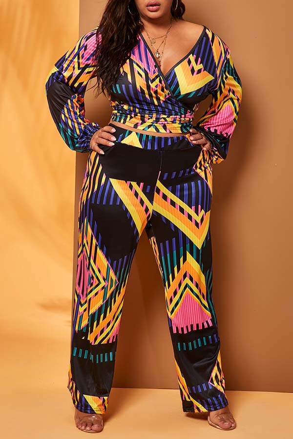 

Lovely Trendy Print Multicoloe Plus Size Two-piece Pants Set, Multi