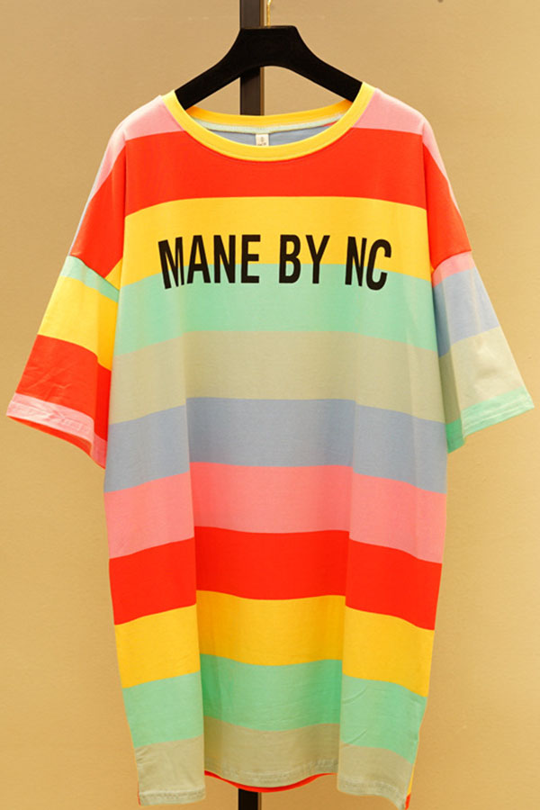 

Lovely Casual Rainbow Striped Multicolor Knee Length Dress, Multicolor mstn