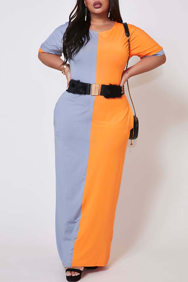 

Lovely Casual Patchwork Croci Ankle Length Plus Size Dress
