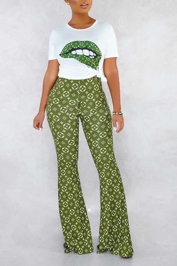 

Lovely Leisure Print Green Two-piece Pants Set