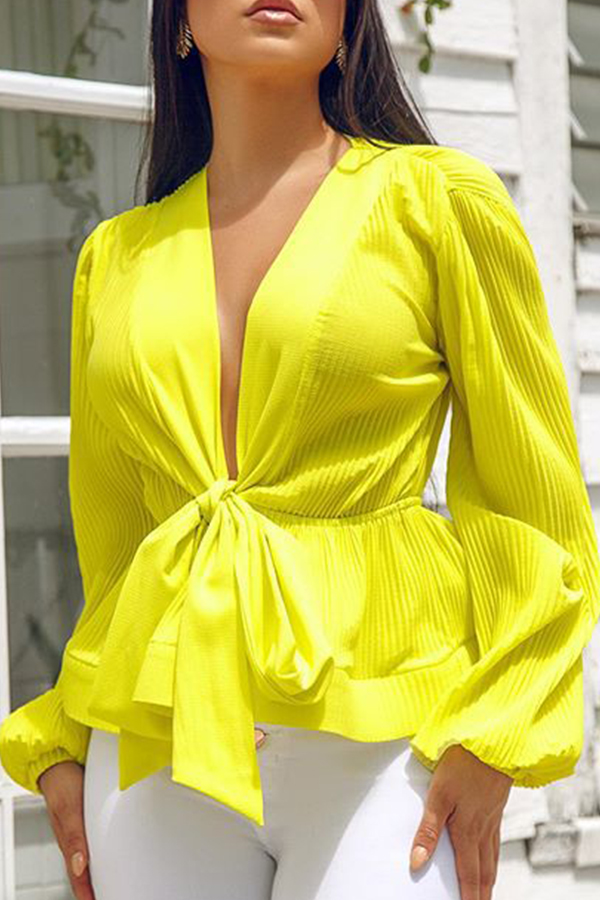

Lovely Sweet Flounce Design Yellow Blouse