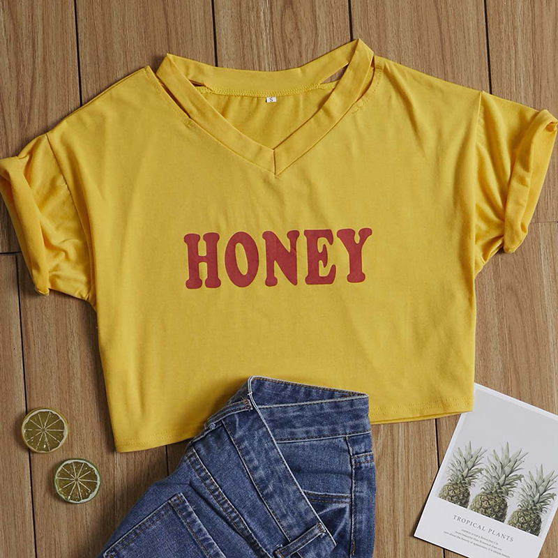 

Lovely Leisure Letter Print Yellow T-shirt