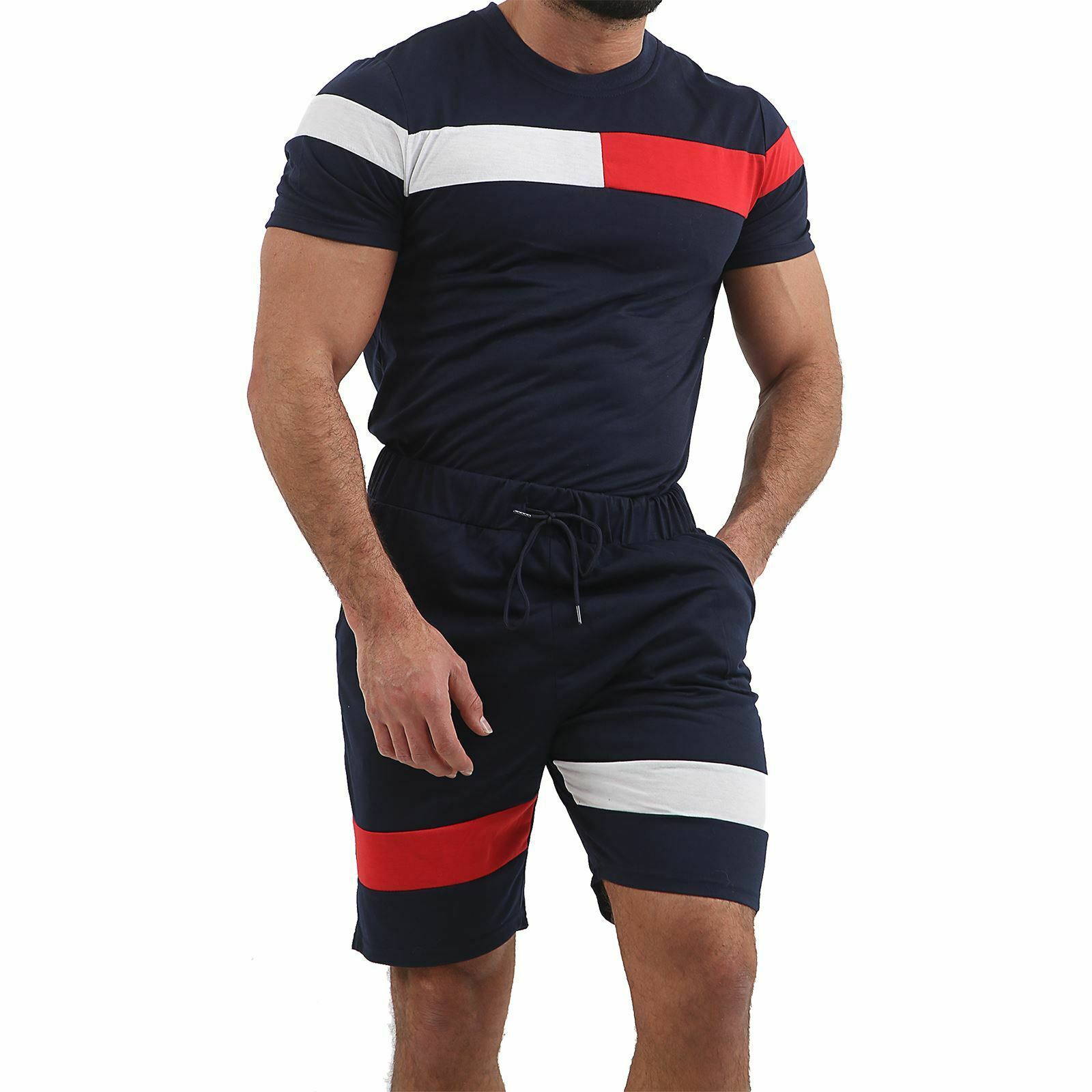 

Lovely Trendy Patchwork Dark Blue Two-piece Shorts Set