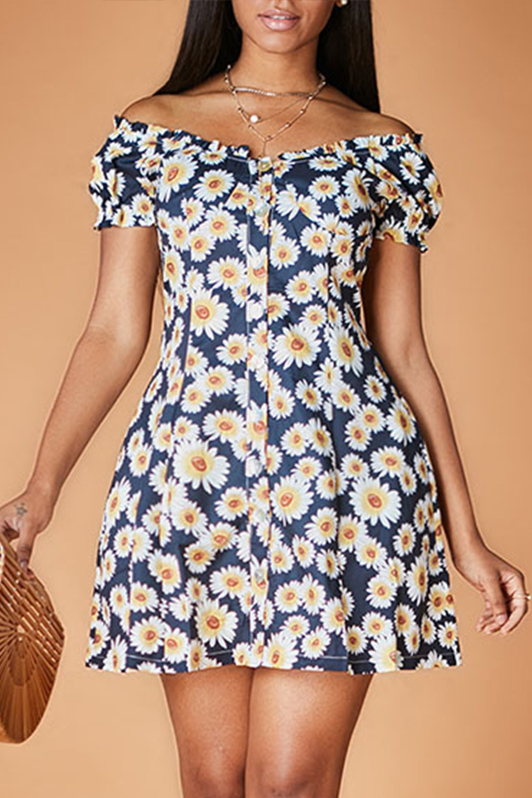 

Lovely Chic Floral Print Black Knee Length Dress