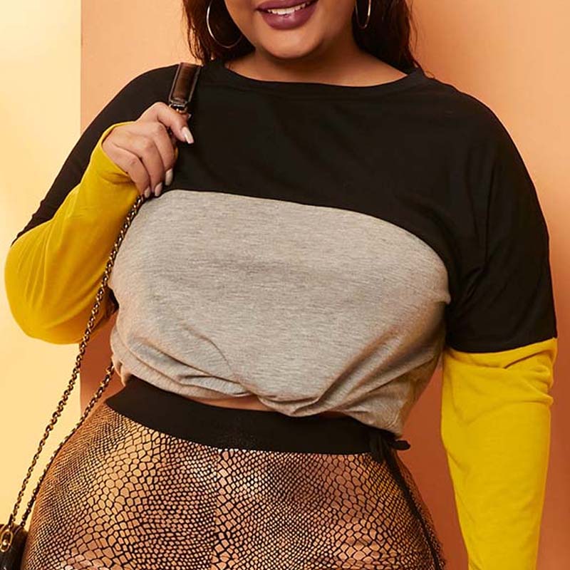 

Lovely Casual Patchwork Grey Plus Size T-shirt