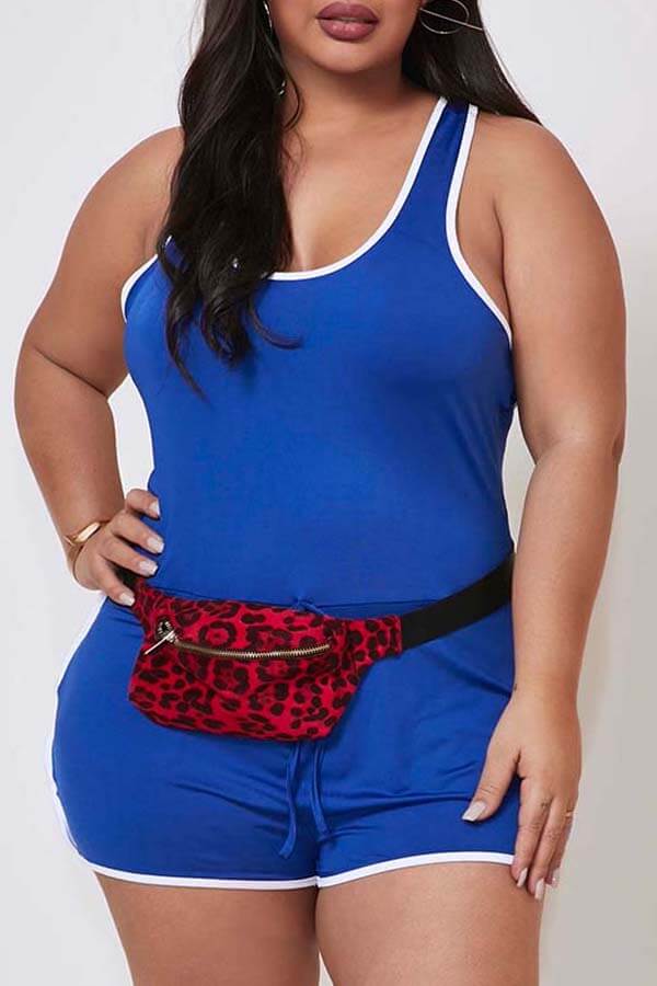 Lovely Sportswear Basic Blue Plus Size One-piece Romper