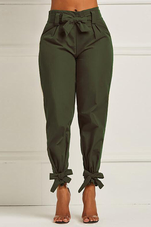 

Lovely Casual Lace-up Green Pants