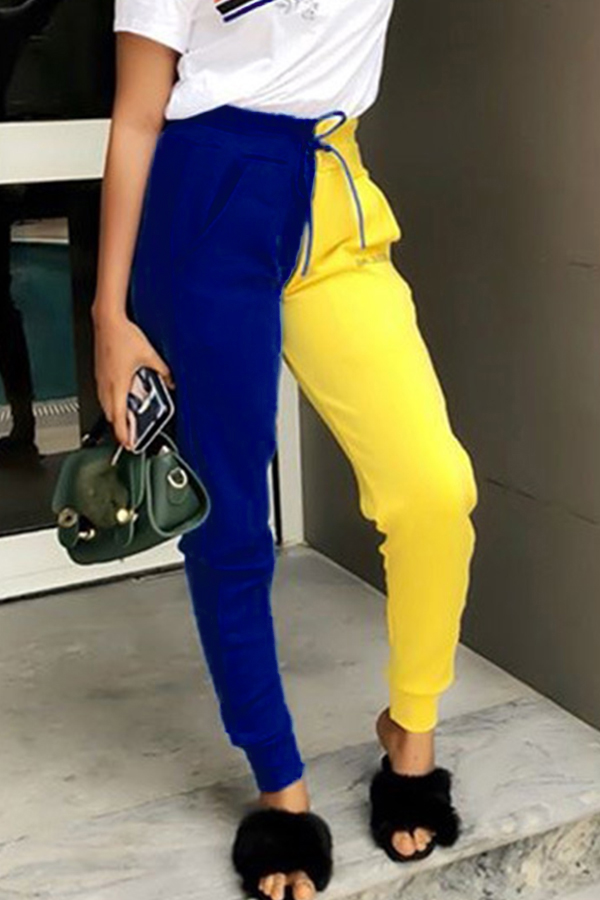 

Lovely Casual Patchwork Blue Pants