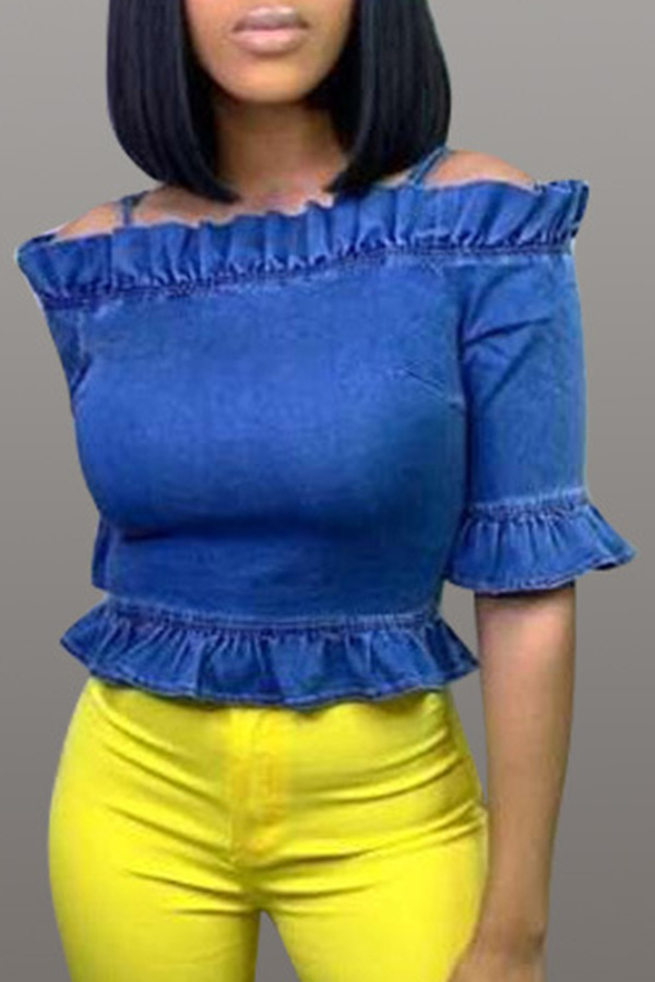 

Lovely Sweet Flounce Design Blue Blouse