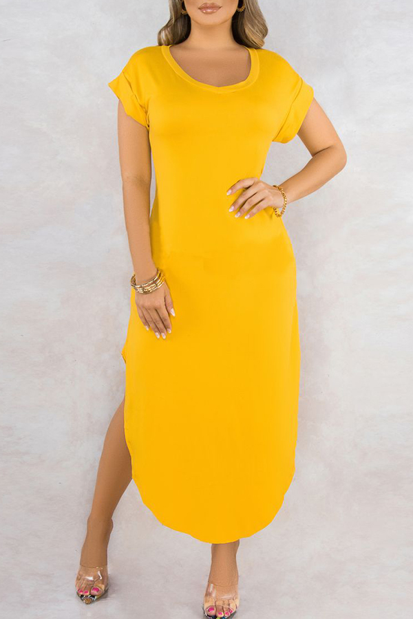 

Lovely Leisure Asymmetrical Yellow Ankle Length Dress