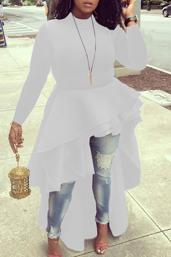 

Lovely Trendy Flounce Design White Plus Size Blouse
