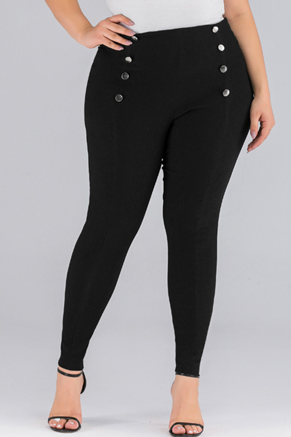 

Lovely Trendy Buttons Design Black Plus Size Pants