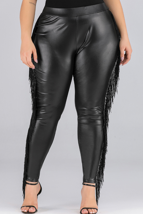 

Lovely Stylish Tassel Design Black Plus Size Pants