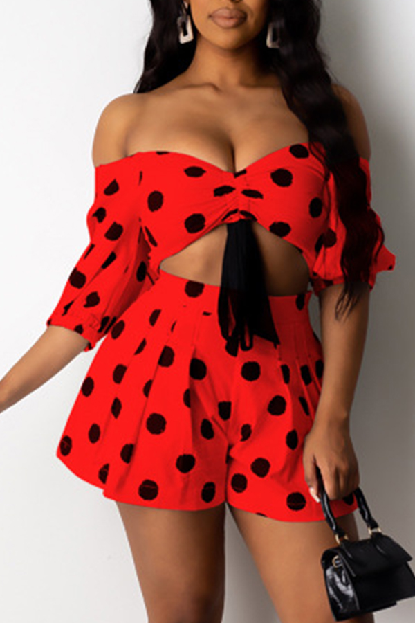 

Lovely Sweet Dot Print Red Two-piece Shorts Set