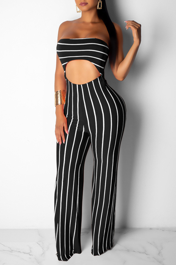 

Lovely Leisure Striped Hollow-out Black One-piece Jumpsuit