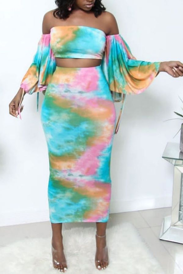 

Lovely Trendy Tie-dye Multicolor Two-piece Skirt Set, Multi