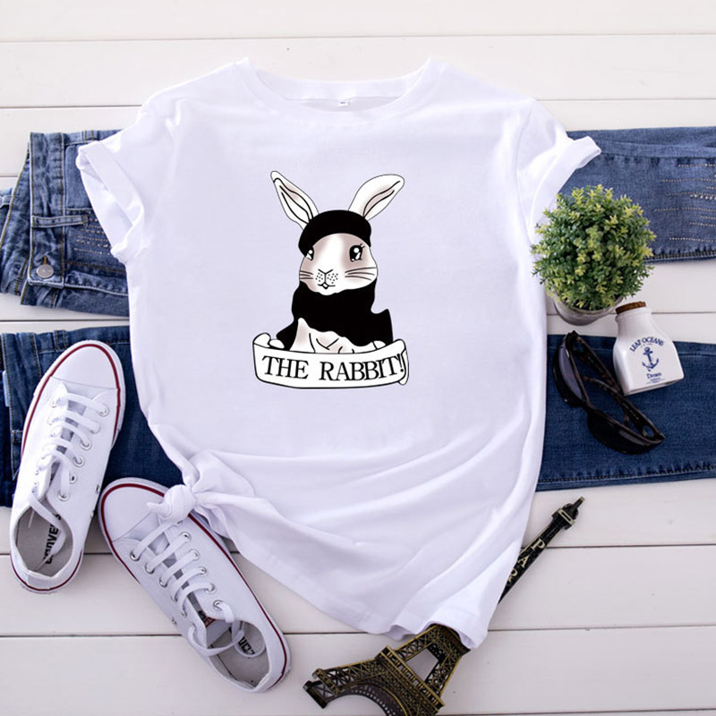 

Lovely Leisure O Neck Cartoon Print White T-shirt