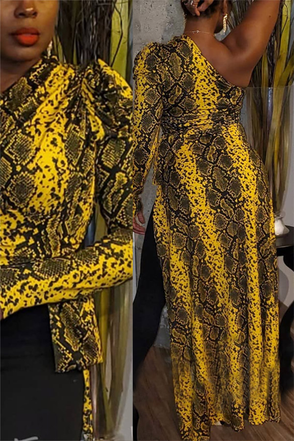 

Lovely Trendy One Shoulder Print Yellow Blouse