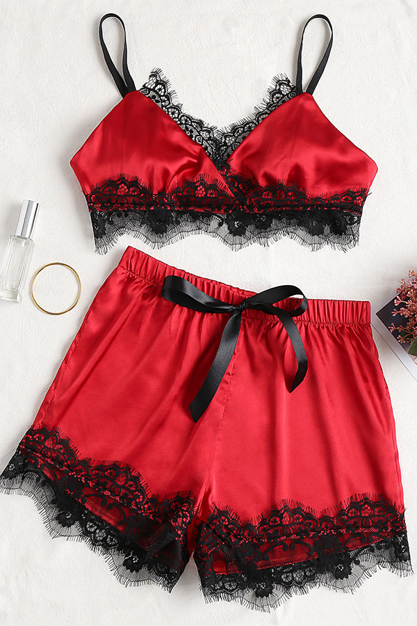 

Lovely Sexy Lace Patchwork Red Babydolls