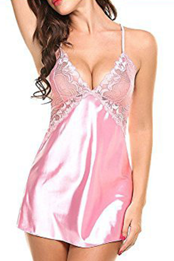

Lovely Sexy Lace Patchwork Pink Babydolls