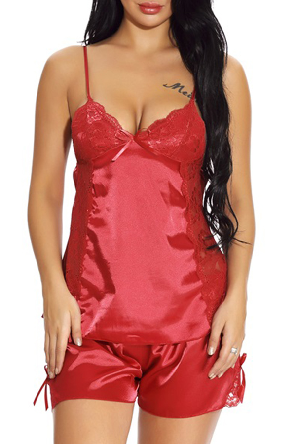 

Lovely Sexy Patchwork Wine Red Babydolls