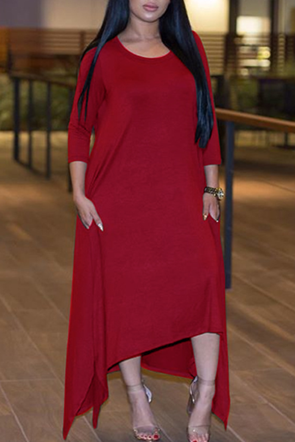 

Lovely Casual Asymmetrical Red Maxi Dress