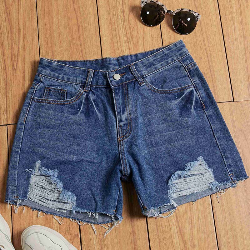 

Lovely Casual Broken Holes Blue Shorts