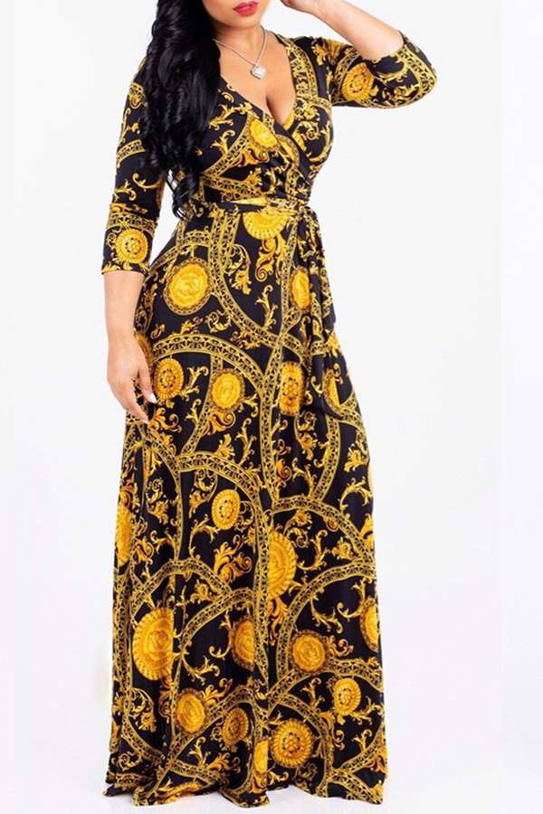 

Lovely Casual Print Gold Maxi Dress