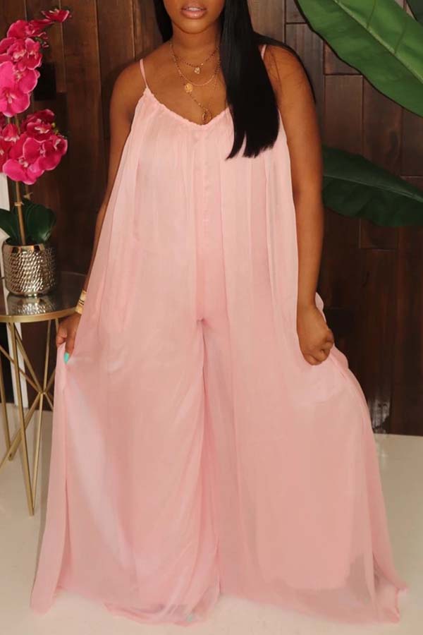 

Lovely Leisure Loose Pink One-piece Jumpsuit