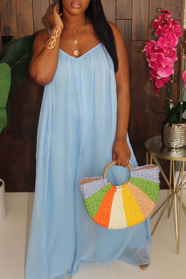 

Lovely Leisure Loose Blue One-piece Jumpsuit