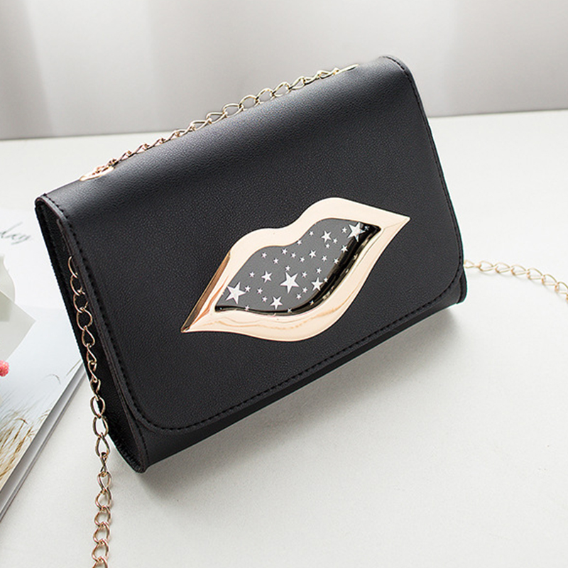 

Lovely Stylish Lip Print Black Messenger Bag