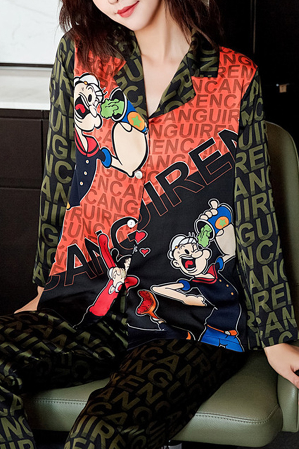 

Lovely Casual Cartoon Print Black Sleepwear