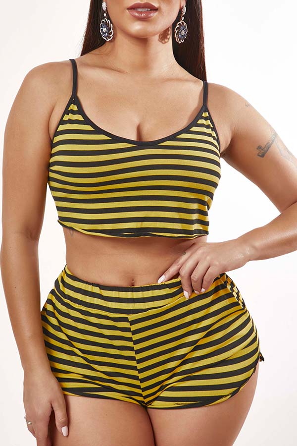 

Lovely Casual Striped Yellow Loungewear